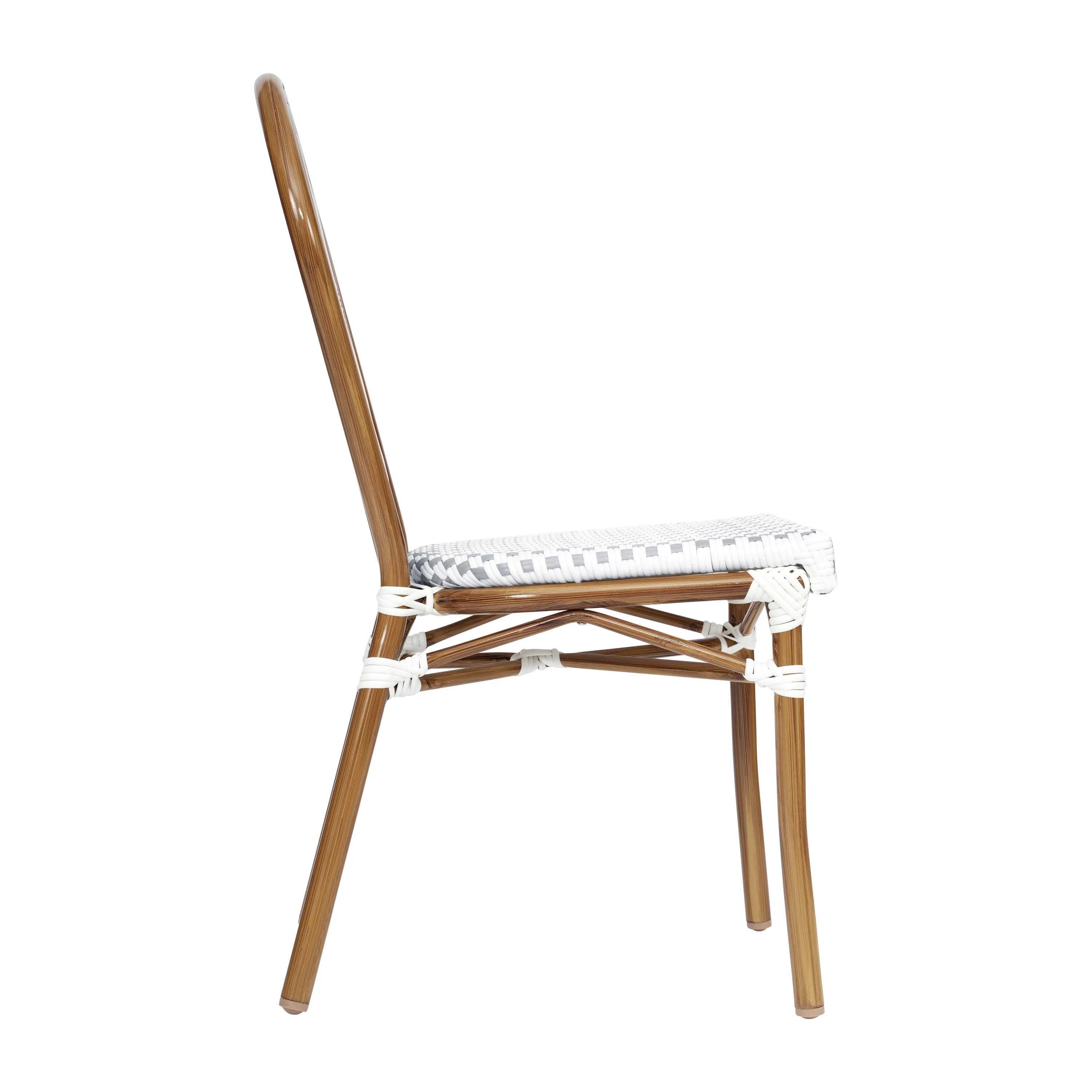 Lourdes Indoor/Outdoor Commercial Thonet Bistro Stacking Chair, PE Rattan and Aluminum Frame