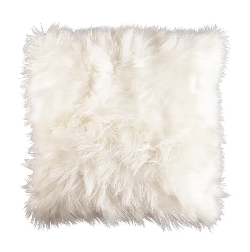 Luxury Faux Fur Decorative Pillow in White