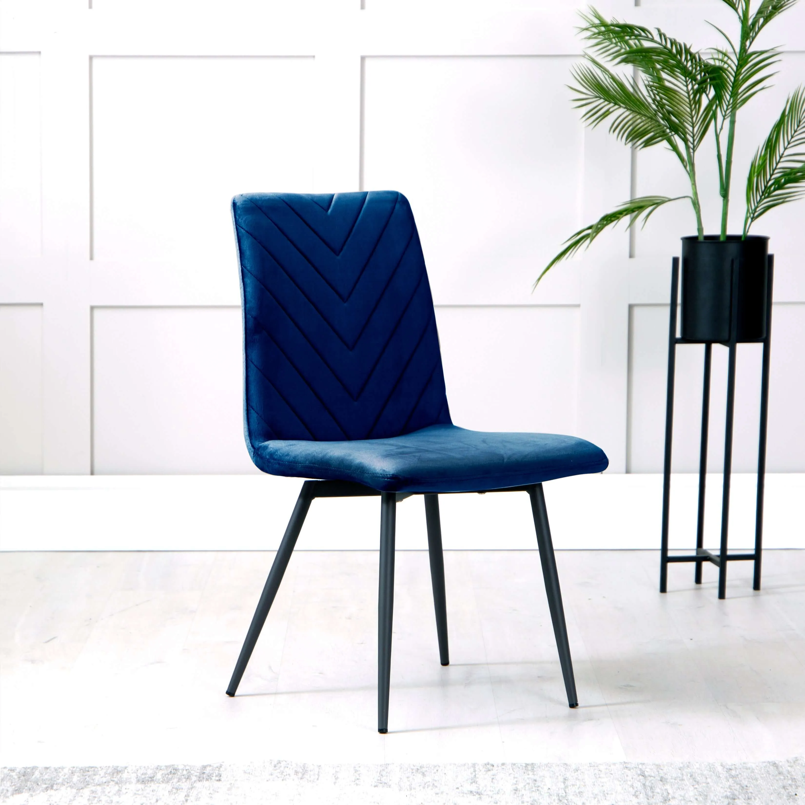 Marble Effect Table 1.8m & 6 x Blue Velvet Chairs