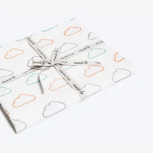 Masilo Organic Fitted Cot Sheet - Peach/Green Happy Clouds