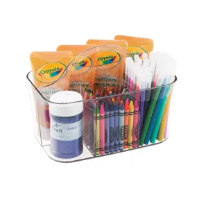 mDesign Plastic Portable Craft Storage Organizer Caddy Tote | Divided Basket Bin with Handle for Crafts | Sewing Art Supplies