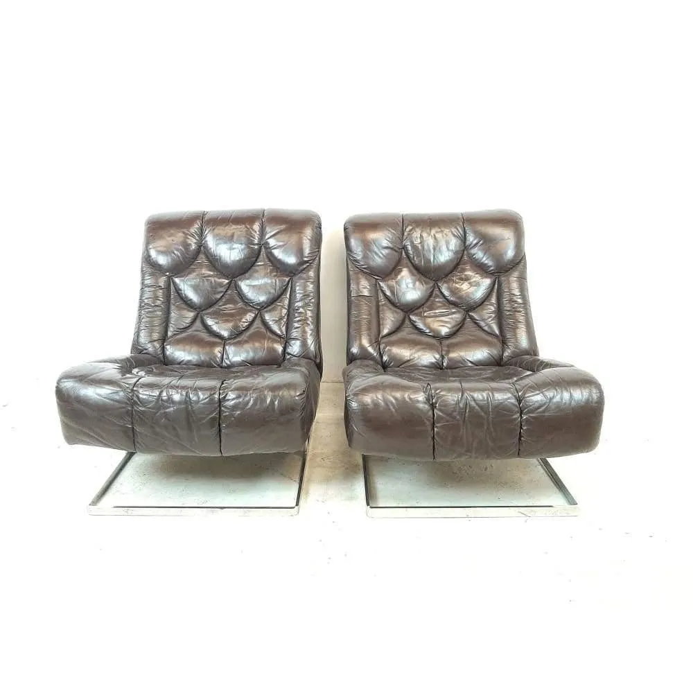 Mid Century 1970'sTetrad Nucleus Mark1 Scalloped Leather Lounge Chairs