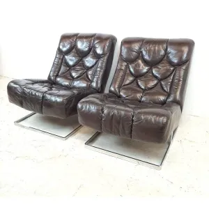 Mid Century 1970'sTetrad Nucleus Mark1 Scalloped Leather Lounge Chairs