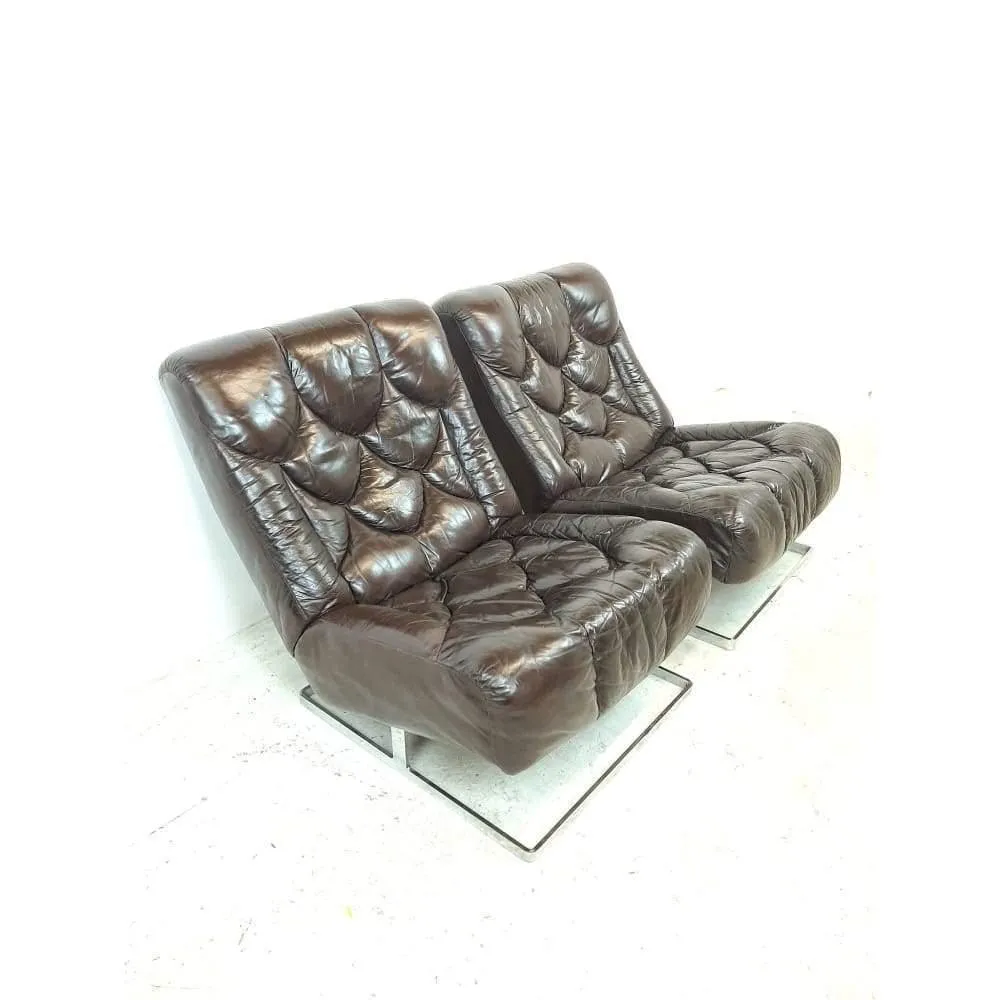 Mid Century 1970'sTetrad Nucleus Mark1 Scalloped Leather Lounge Chairs