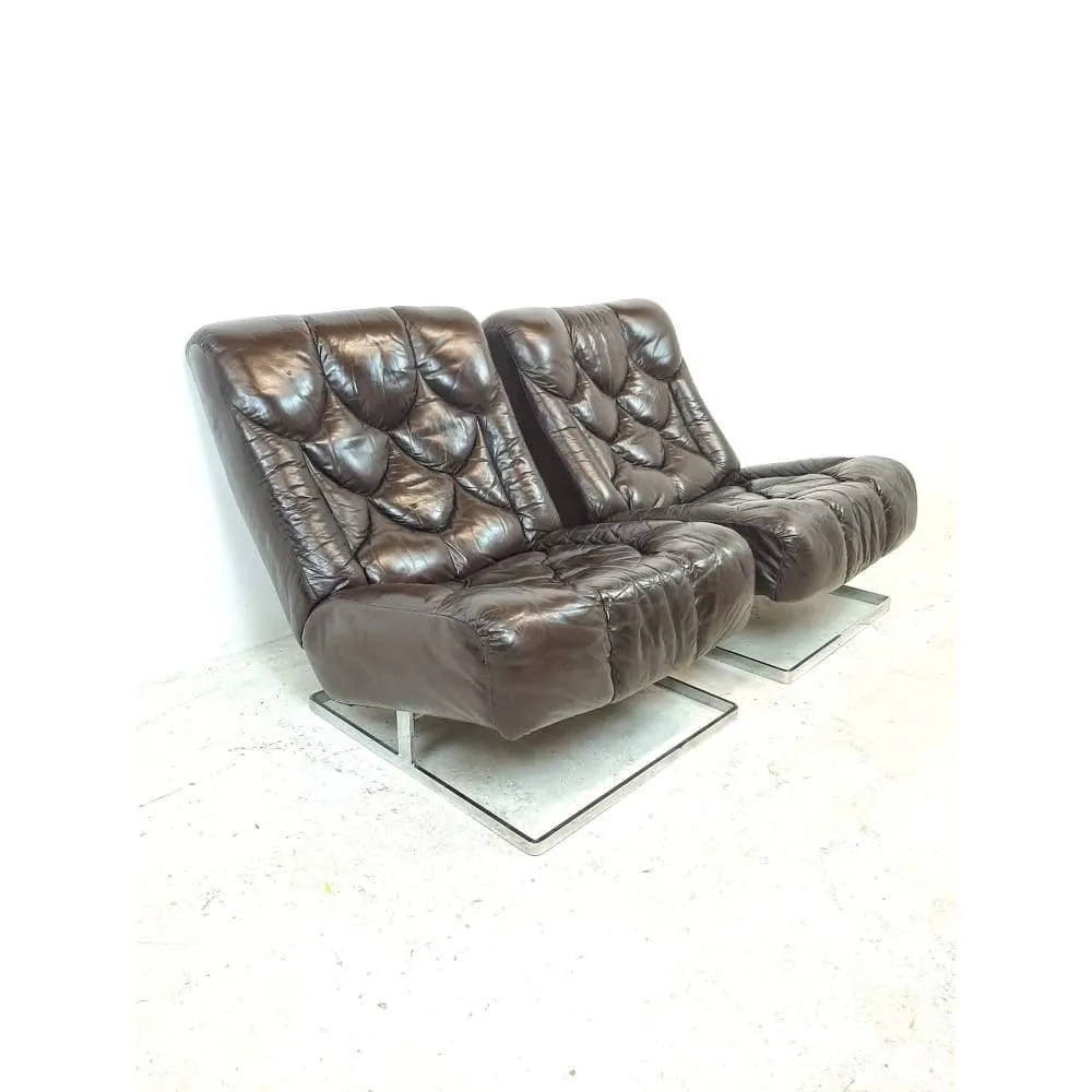 Mid Century 1970'sTetrad Nucleus Mark1 Scalloped Leather Lounge Chairs