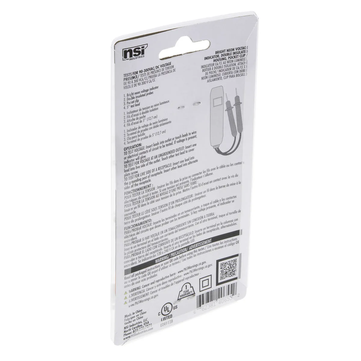 NSi Industries TES-111 Twin Probe Tester, AC Voltage from 80-250 VAC