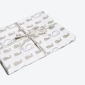 Organic Fitted Cot Sheet <br> Blue/Grey Whale