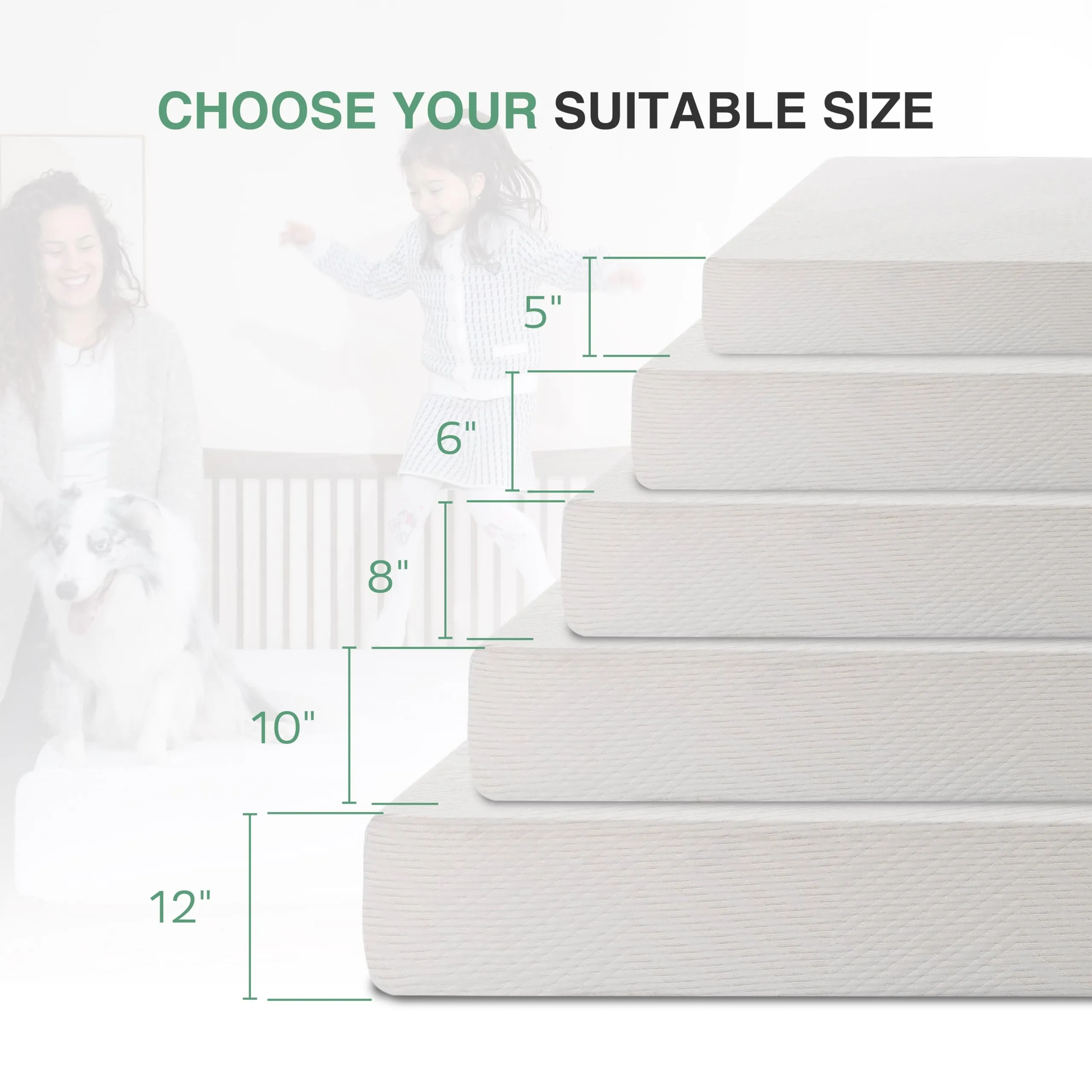 Queen Mattress in a Box, 10 inch Mattresses for Platform Bed Double Size Daybed, Green Tea Memory Foam Medium Firm