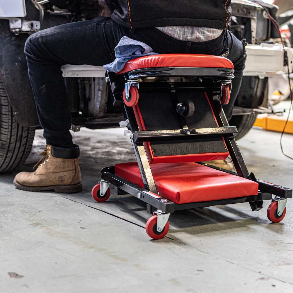 TORK CRAFT MECHANIC CREEPER/CHAIR 2-IN-1 METAL FRAME CUSHION 6 WHEEL TCMC002