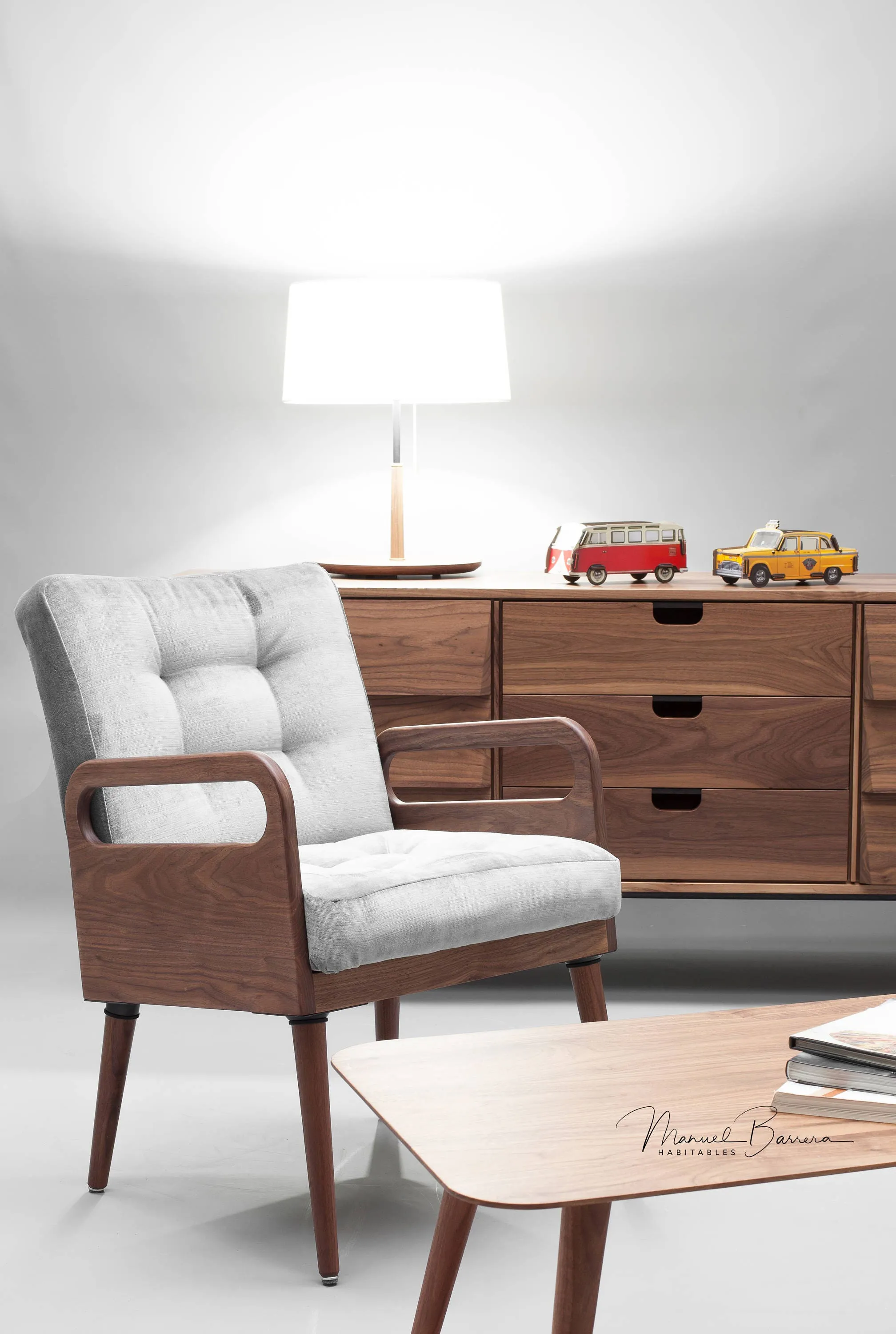 Upholstered midcentury solid timber Armchair