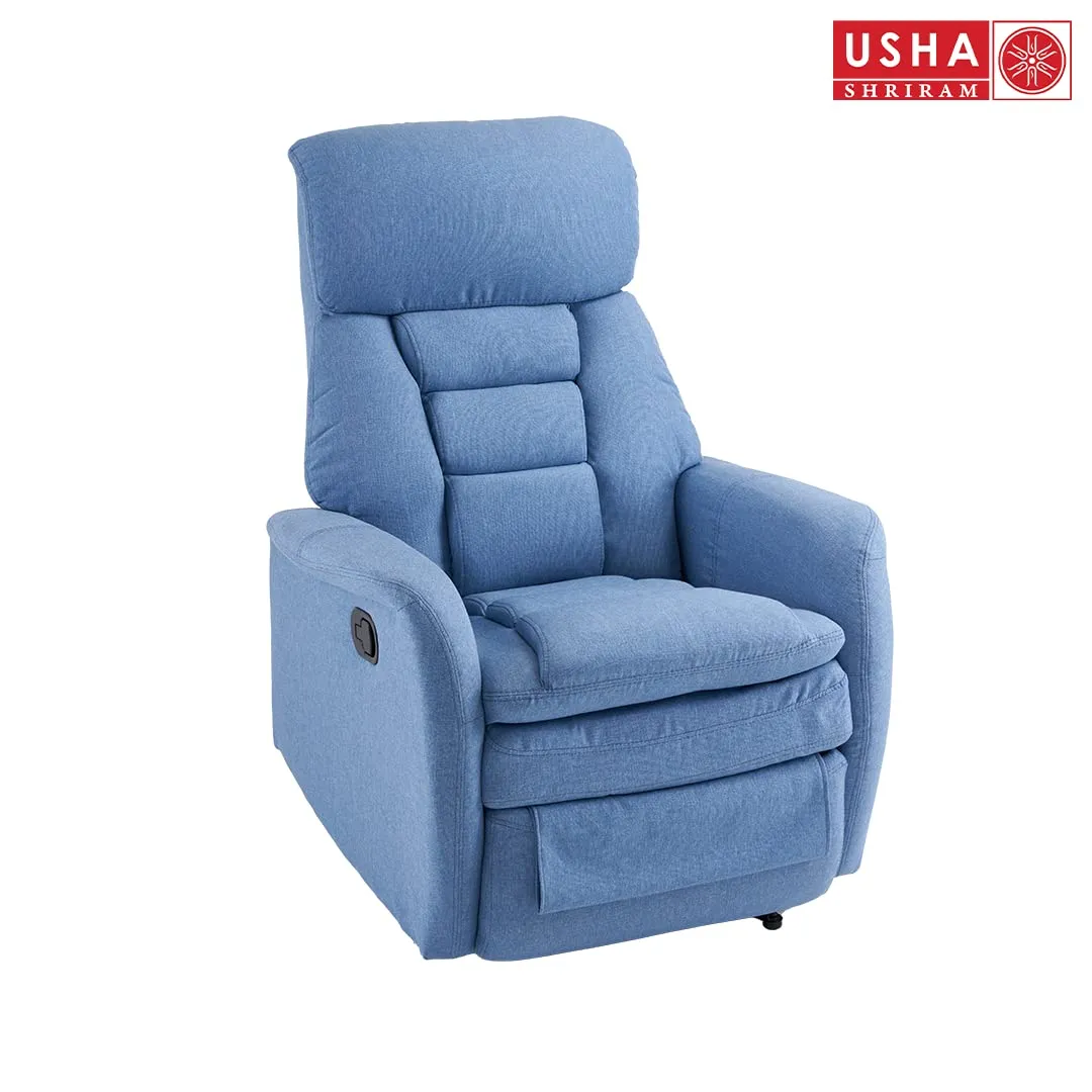 USHA SHRIRAM Fabric Recliner Sofa | Manual Recliner | Extra Comfortable | Recliner Sofa 1 Seater | Recliner Chair | Single Seater Sofa Chair | Rocking Recliner Chair | Relaxing Sofa Chair | Blue