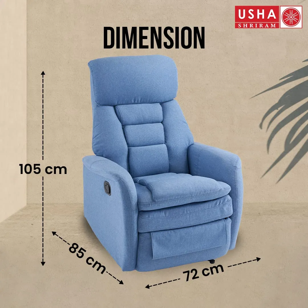 USHA SHRIRAM Fabric Recliner Sofa | Manual Recliner | Extra Comfortable | Recliner Sofa 1 Seater | Recliner Chair | Single Seater Sofa Chair | Rocking Recliner Chair | Relaxing Sofa Chair | Blue