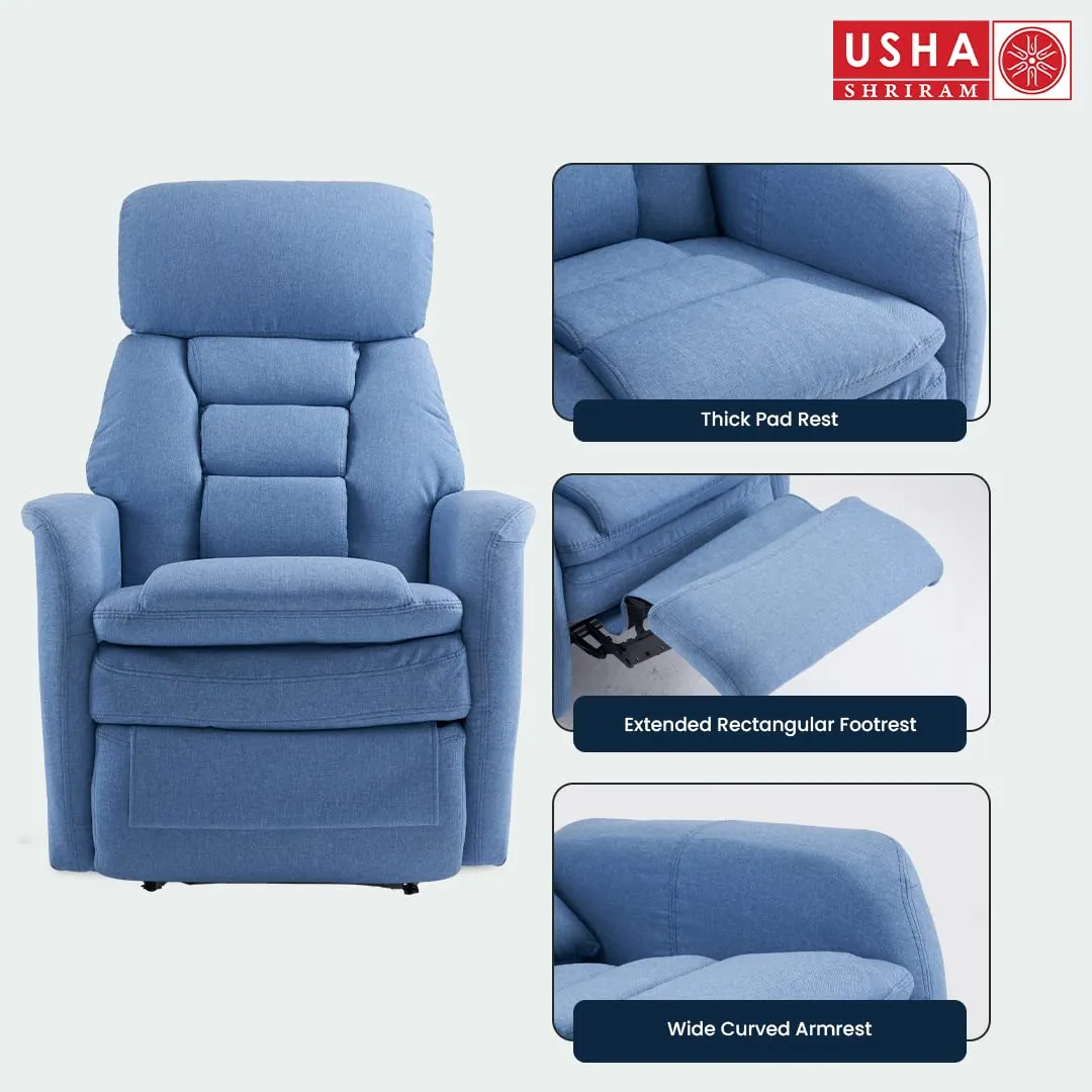 USHA SHRIRAM Fabric Recliner Sofa | Manual Recliner | Extra Comfortable | Recliner Sofa 1 Seater | Recliner Chair | Single Seater Sofa Chair | Rocking Recliner Chair | Relaxing Sofa Chair | Blue