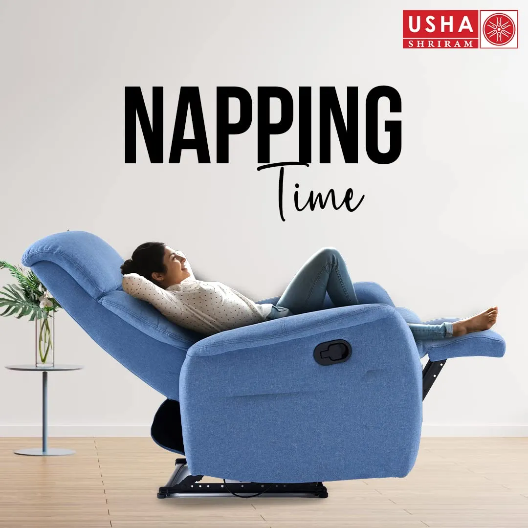 USHA SHRIRAM Fabric Recliner Sofa | Manual Recliner | Extra Comfortable | Recliner Sofa 1 Seater | Recliner Chair | Single Seater Sofa Chair | Rocking Recliner Chair | Relaxing Sofa Chair | Blue
