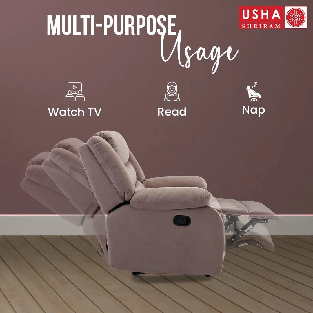 USHA SHRIRAM Velvet Recliner Sofa | Manual Recliner | Extra Comfortable | Recliner Sofa 1 Seater | Recliner Chair | Single Seater Sofa Chair | Rocking Recliner Chair | Relaxing Sofa Chair | Brown