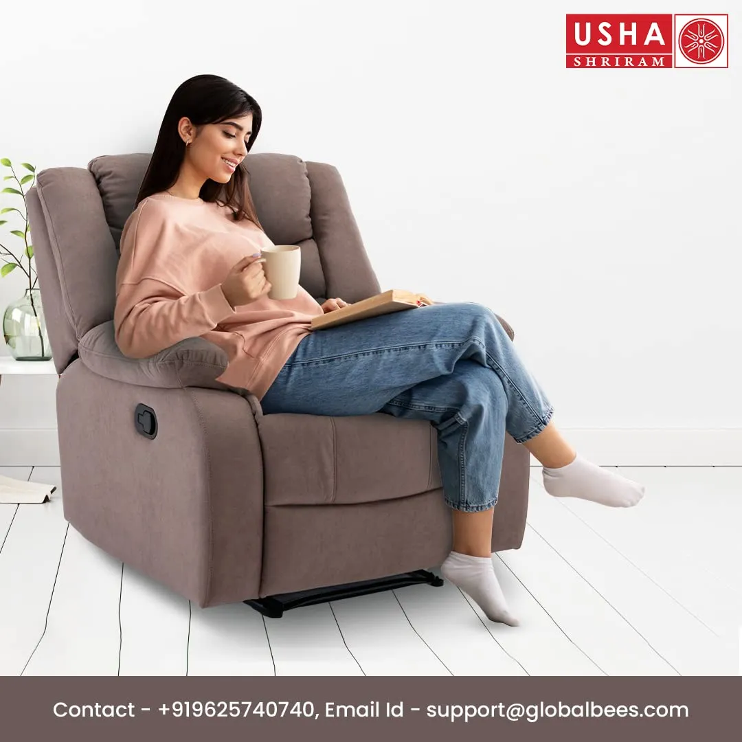 USHA SHRIRAM Velvet Recliner Sofa | Manual Recliner | Extra Comfortable | Recliner Sofa 1 Seater | Recliner Chair | Single Seater Sofa Chair | Rocking Recliner Chair | Relaxing Sofa Chair | Brown