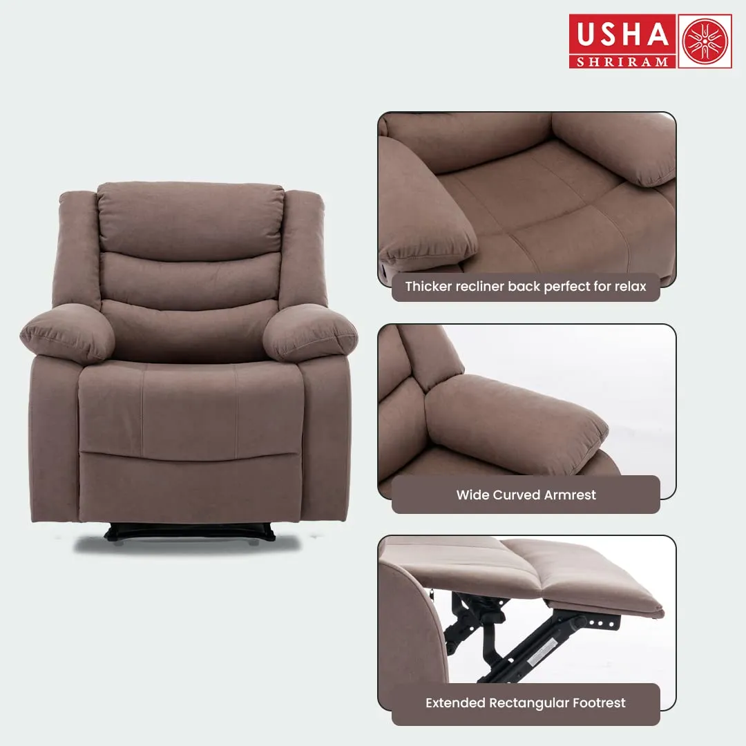 USHA SHRIRAM Velvet Recliner Sofa | Manual Recliner | Extra Comfortable | Recliner Sofa 1 Seater | Recliner Chair | Single Seater Sofa Chair | Rocking Recliner Chair | Relaxing Sofa Chair | Brown