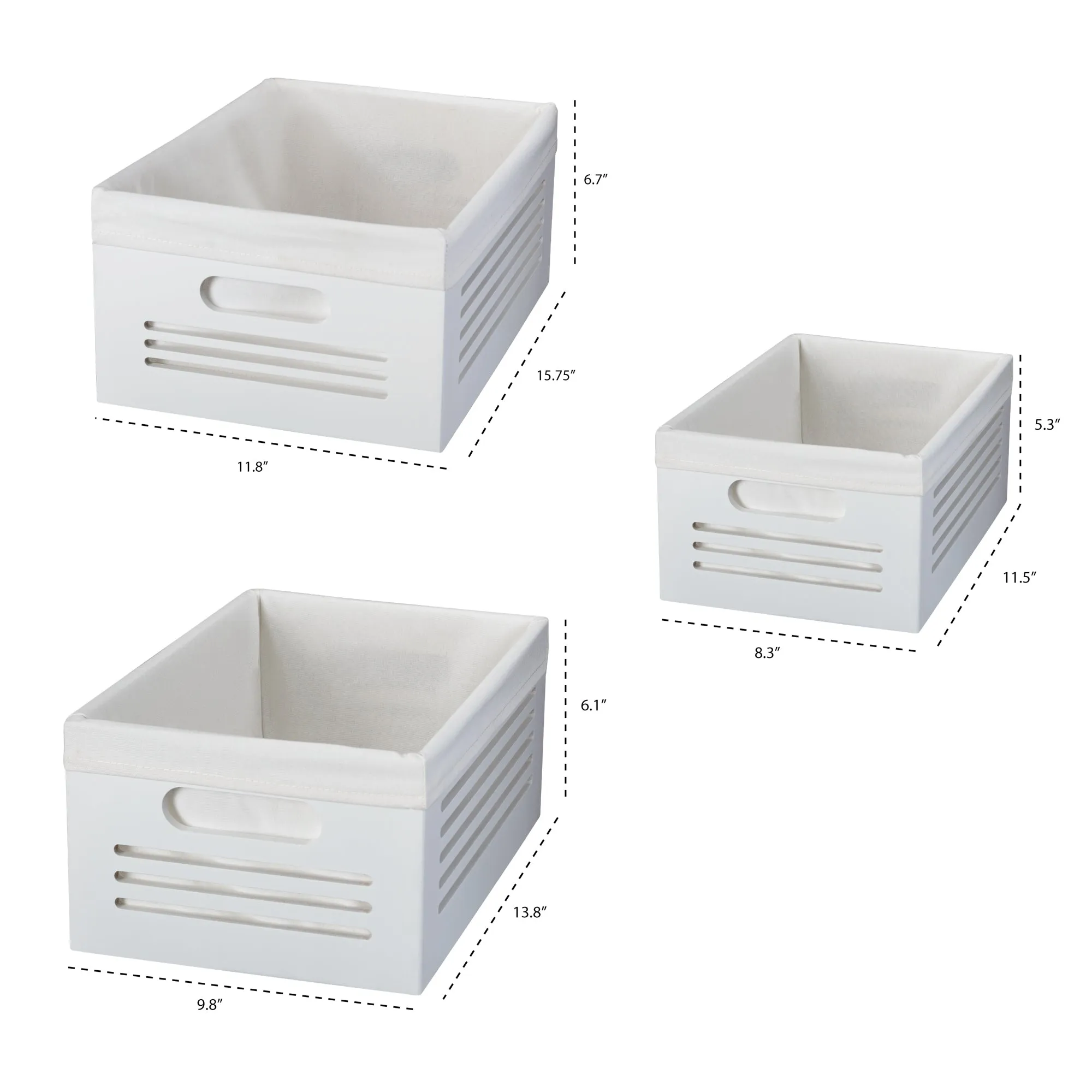 Wooden Storage White Bins – Set of 3 (Wholesale)