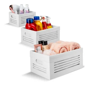 Wooden Storage White Bins – Set of 3 (Wholesale)