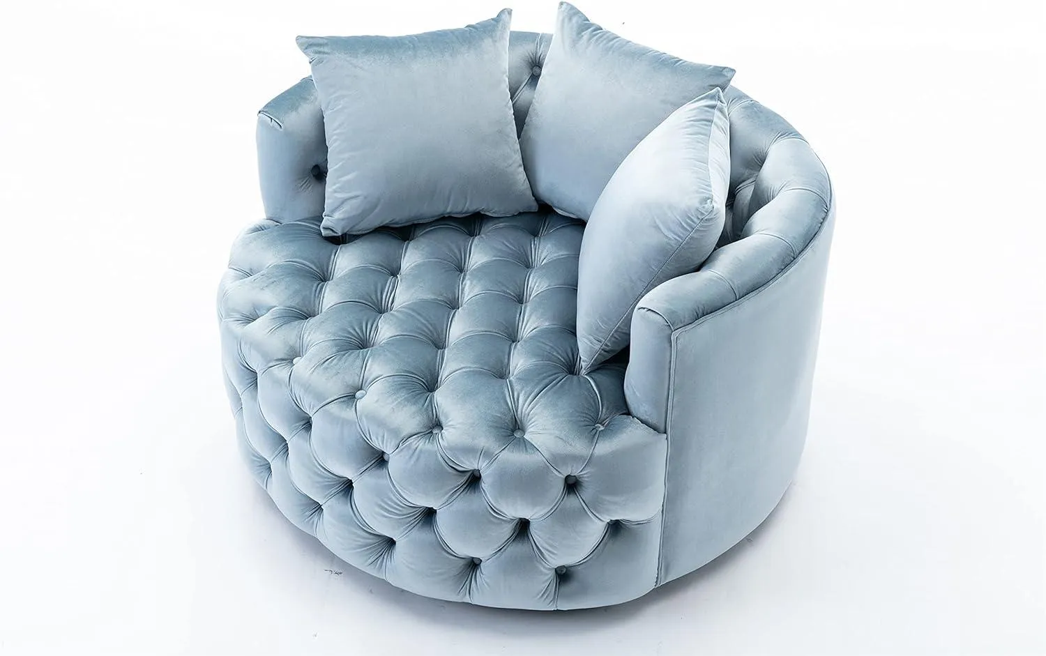 Wooden Twist Barrel Button Tufted Design Modern Round Sofa Cuddle Chair For Living Room with 3 Pillows