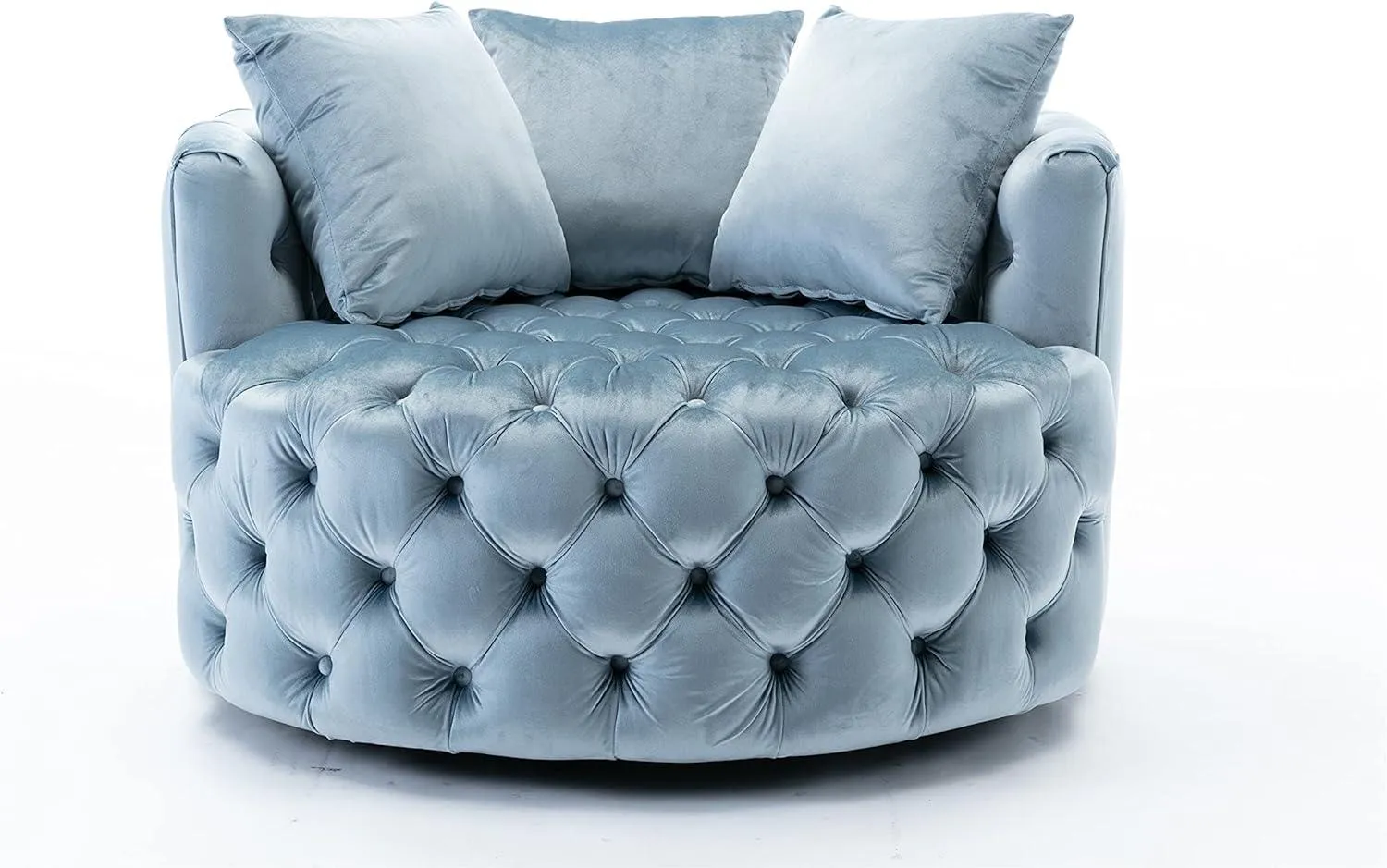 Wooden Twist Barrel Button Tufted Design Modern Round Sofa Cuddle Chair For Living Room with 3 Pillows