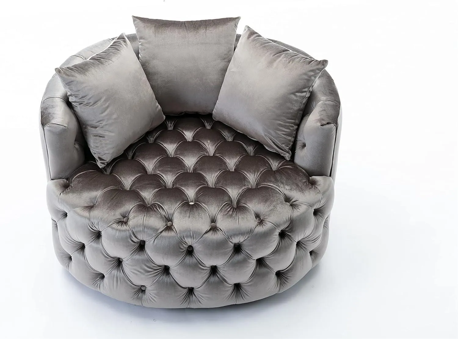 Wooden Twist Barrel Button Tufted Design Modern Round Sofa Cuddle Chair For Living Room with 3 Pillows