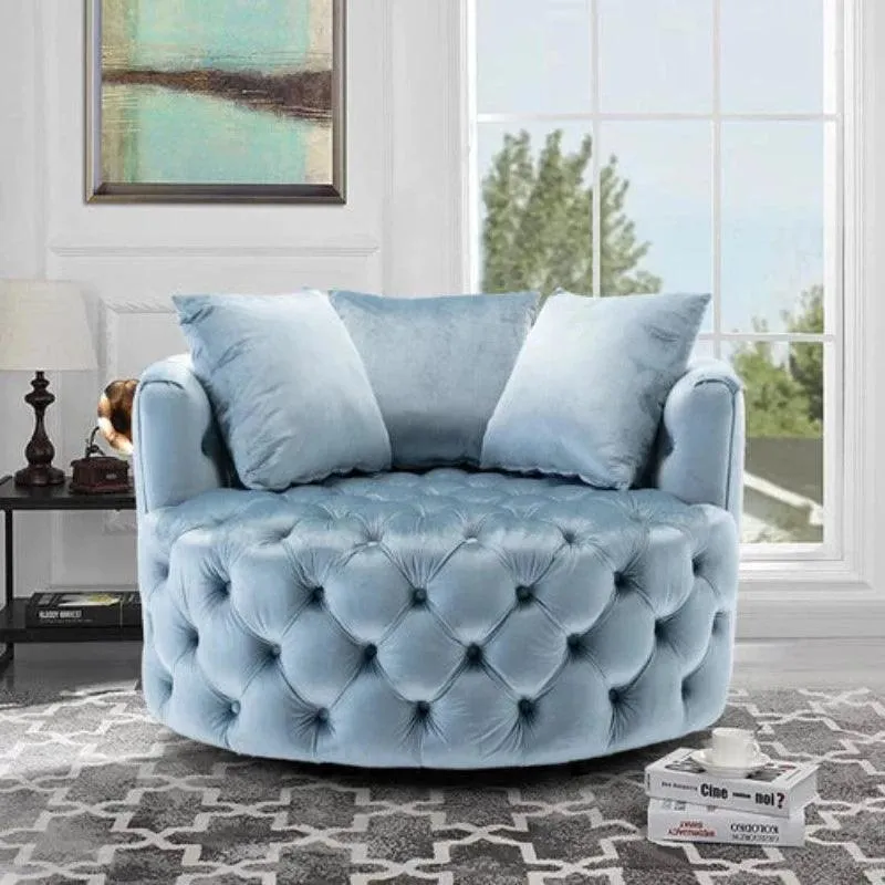 Wooden Twist Barrel Button Tufted Design Modern Round Sofa Cuddle Chair For Living Room with 3 Pillows