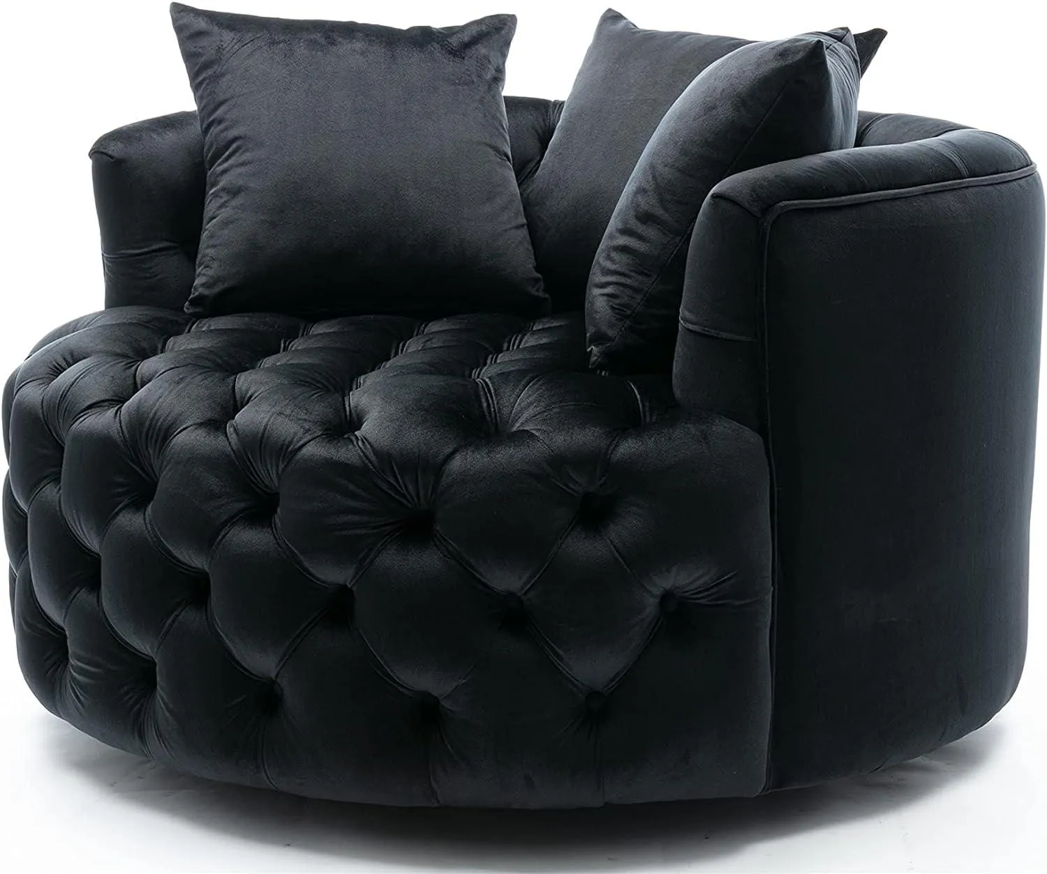 Wooden Twist Barrel Button Tufted Design Modern Round Sofa Cuddle Chair For Living Room with 3 Pillows