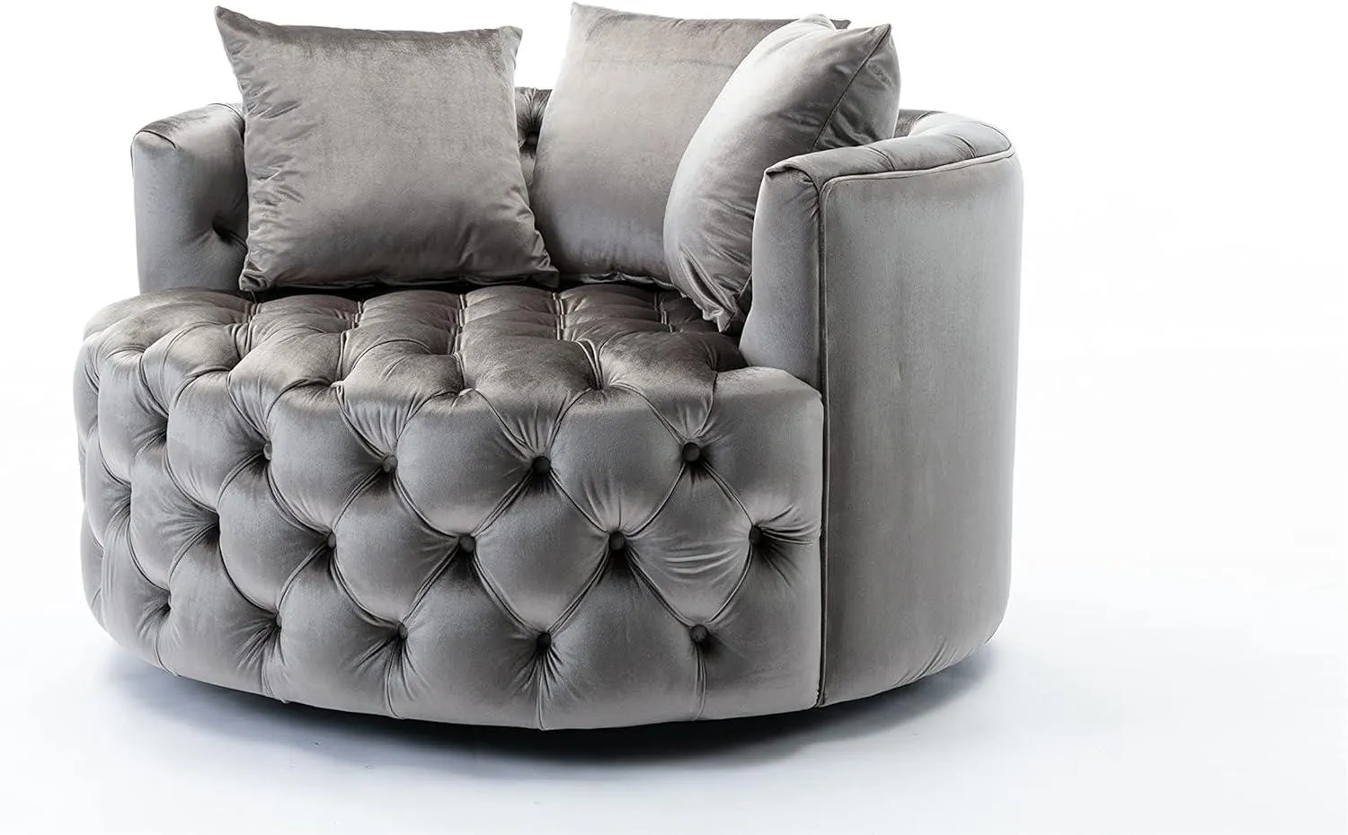 Wooden Twist Barrel Button Tufted Design Modern Round Sofa Cuddle Chair For Living Room with 3 Pillows