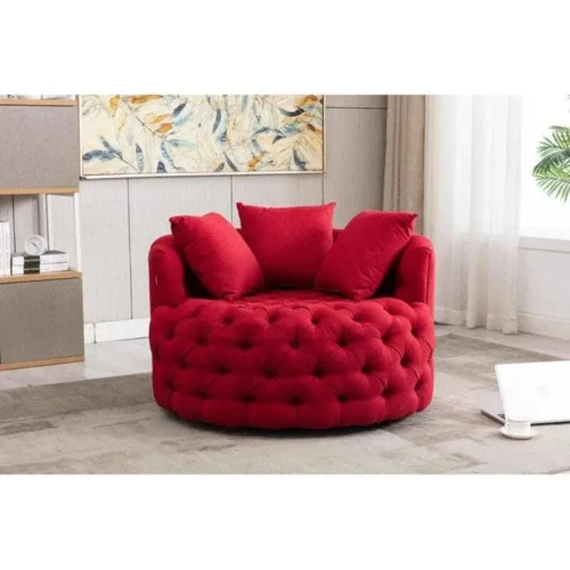 Wooden Twist Barrel Button Tufted Design Modern Round Sofa Cuddle Chair For Living Room with 3 Pillows