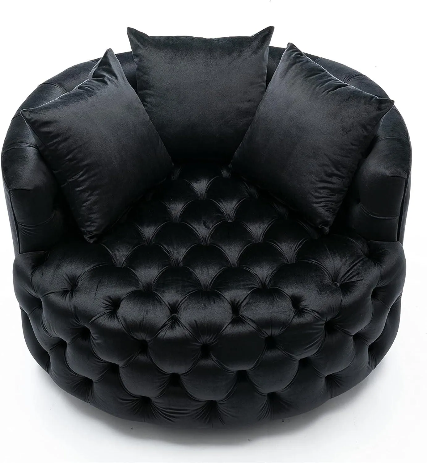 Wooden Twist Barrel Button Tufted Design Modern Round Sofa Cuddle Chair For Living Room with 3 Pillows