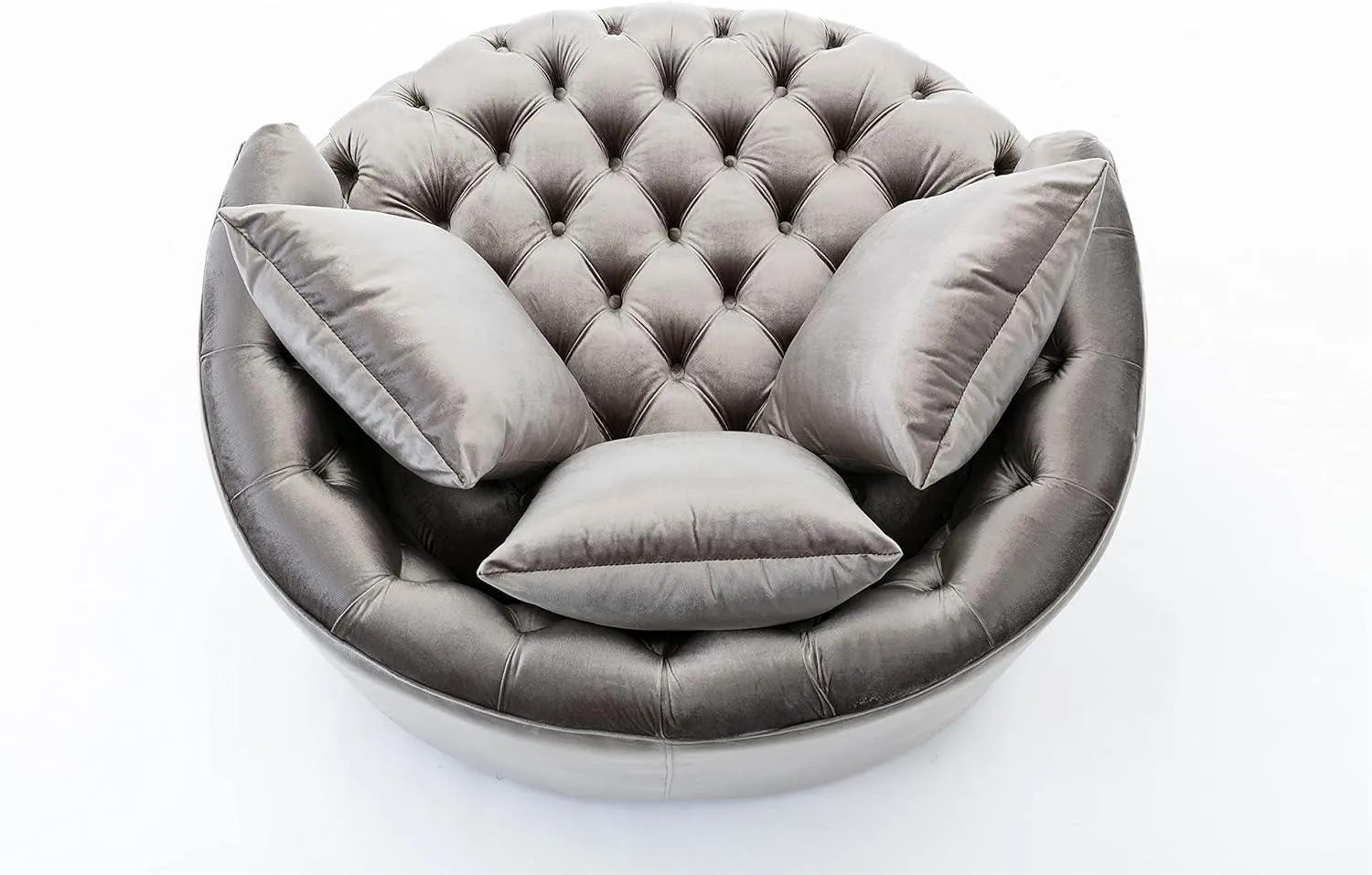 Wooden Twist Barrel Button Tufted Design Modern Round Sofa Cuddle Chair For Living Room with 3 Pillows