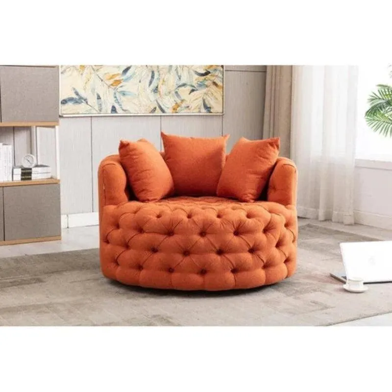 Wooden Twist Barrel Button Tufted Design Modern Round Sofa Cuddle Chair For Living Room with 3 Pillows
