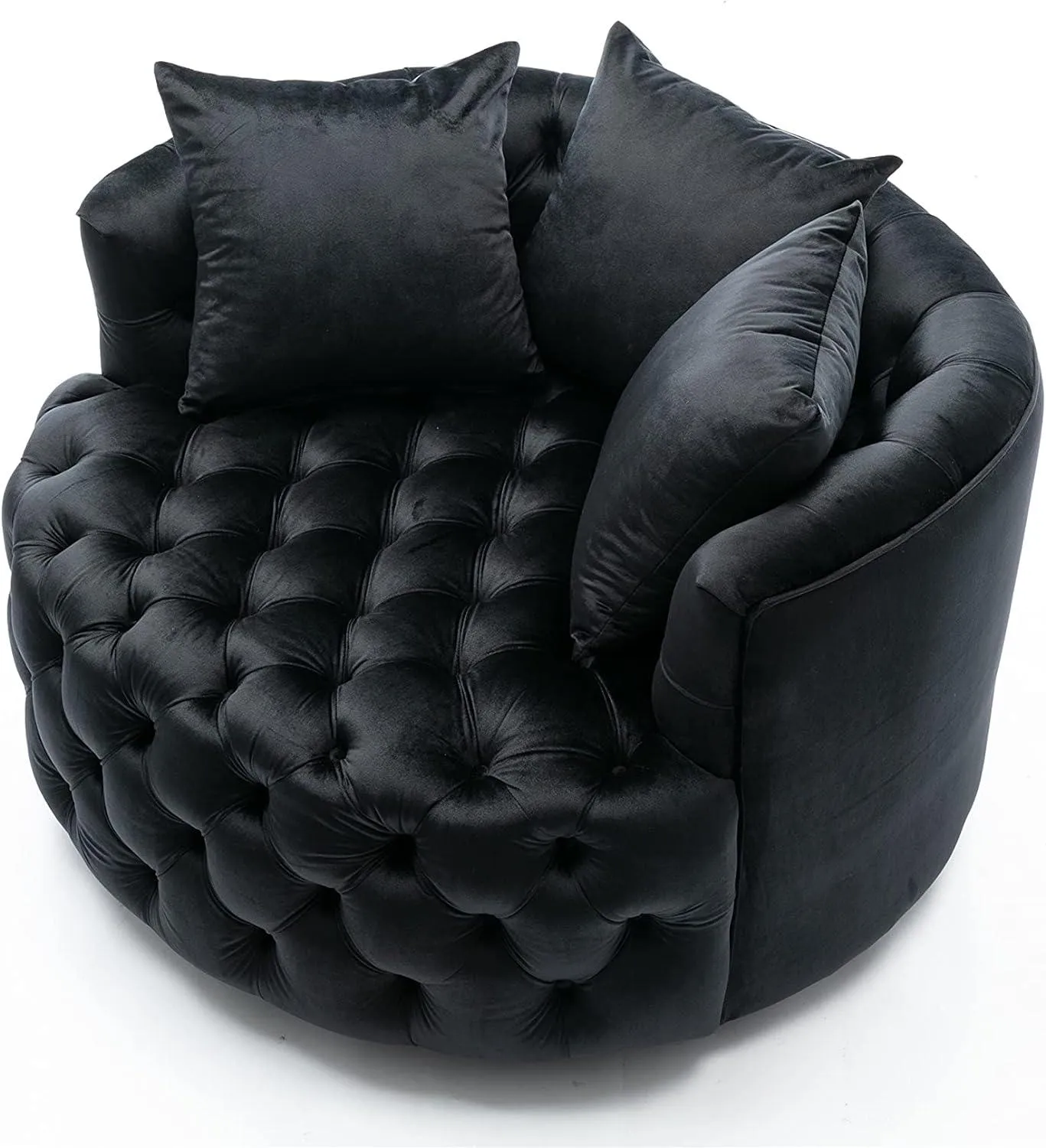 Wooden Twist Barrel Button Tufted Design Modern Round Sofa Cuddle Chair For Living Room with 3 Pillows