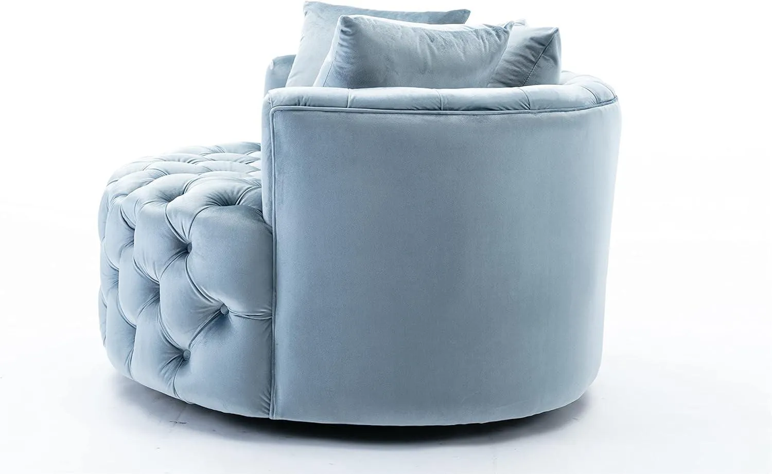 Wooden Twist Barrel Button Tufted Design Modern Round Sofa Cuddle Chair For Living Room with 3 Pillows