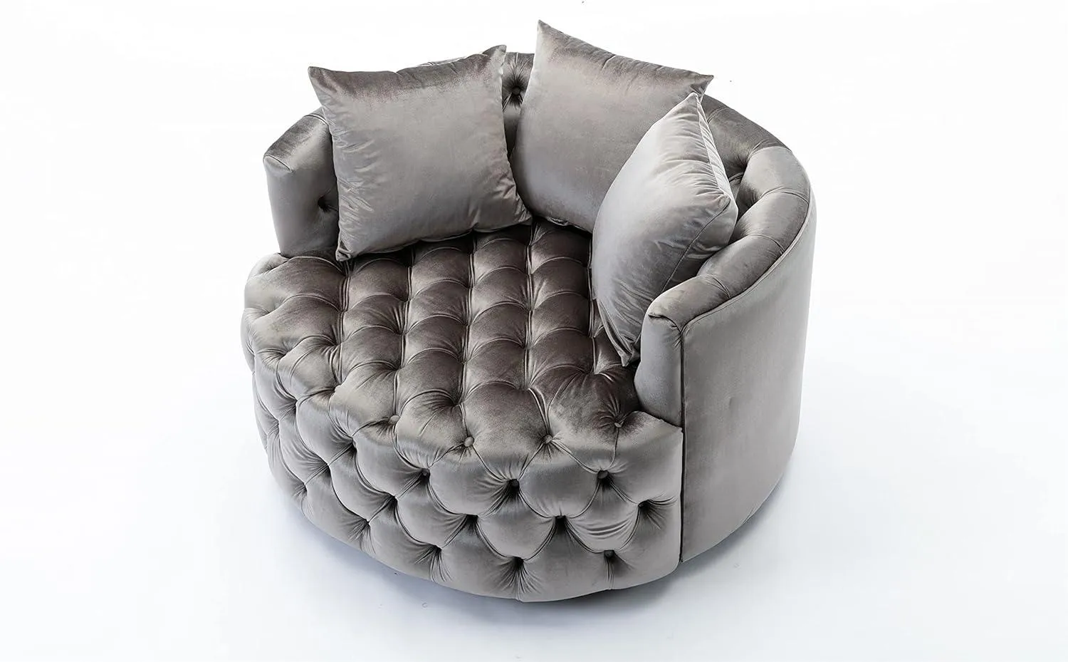 Wooden Twist Barrel Button Tufted Design Modern Round Sofa Cuddle Chair For Living Room with 3 Pillows