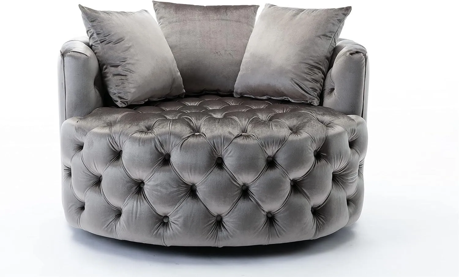 Wooden Twist Barrel Button Tufted Design Modern Round Sofa Cuddle Chair For Living Room with 3 Pillows