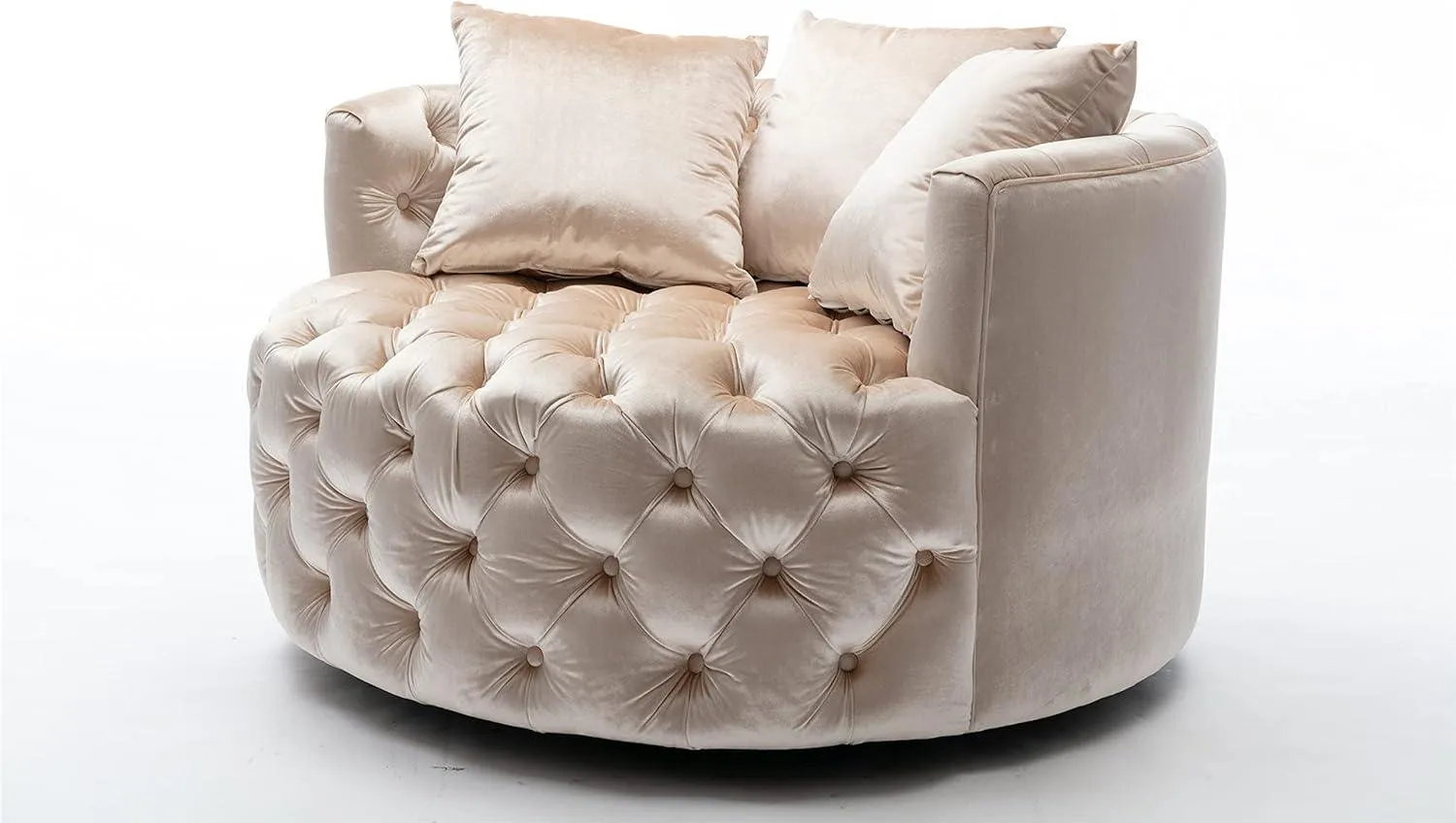Wooden Twist Barrel Button Tufted Design Modern Round Sofa Cuddle Chair For Living Room with 3 Pillows