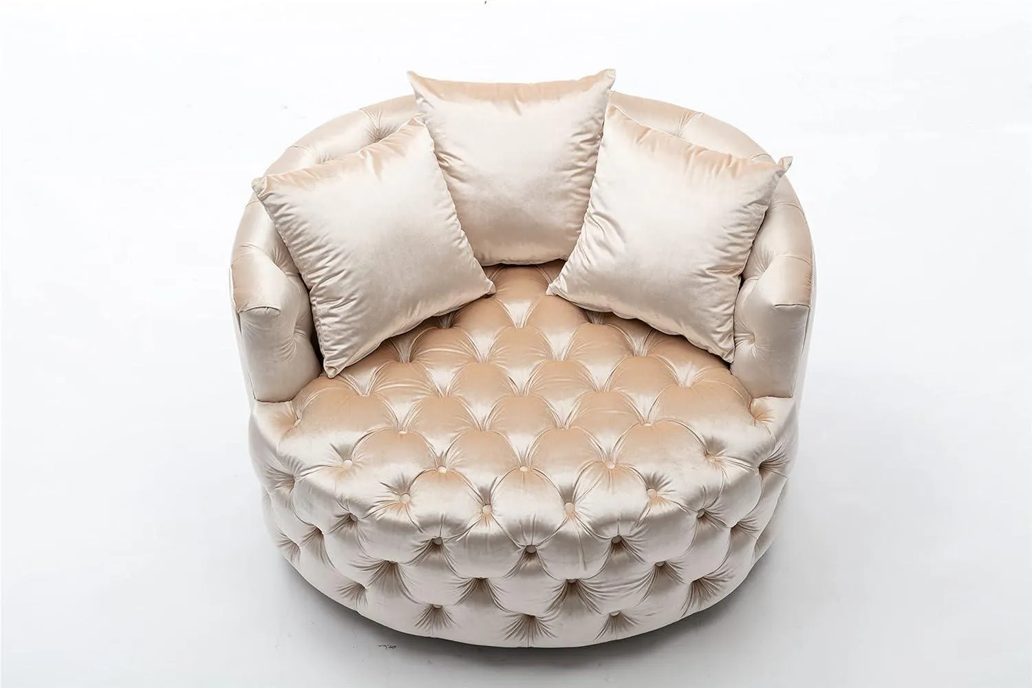 Wooden Twist Barrel Button Tufted Design Modern Round Sofa Cuddle Chair For Living Room with 3 Pillows
