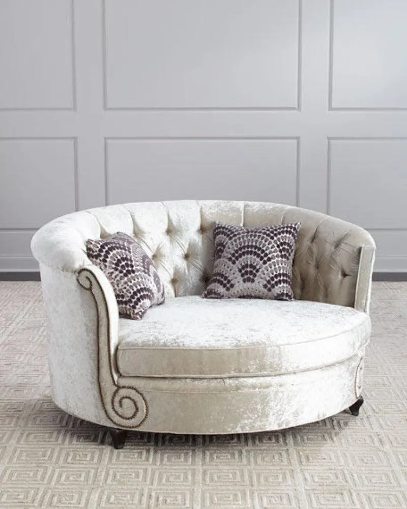 Wooden Twist Handmade Button Tufted Design Solid Wood & Velvet Upholstery Haily Cuddle Chair (With 2 Pillows)