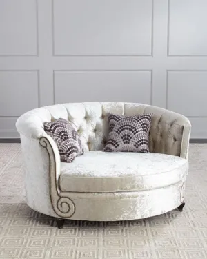 Wooden Twist Handmade Button Tufted Design Solid Wood & Velvet Upholstery Haily Cuddle Chair (With 2 Pillows)