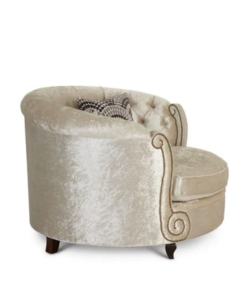 Wooden Twist Handmade Button Tufted Design Solid Wood & Velvet Upholstery Haily Cuddle Chair (With 2 Pillows)