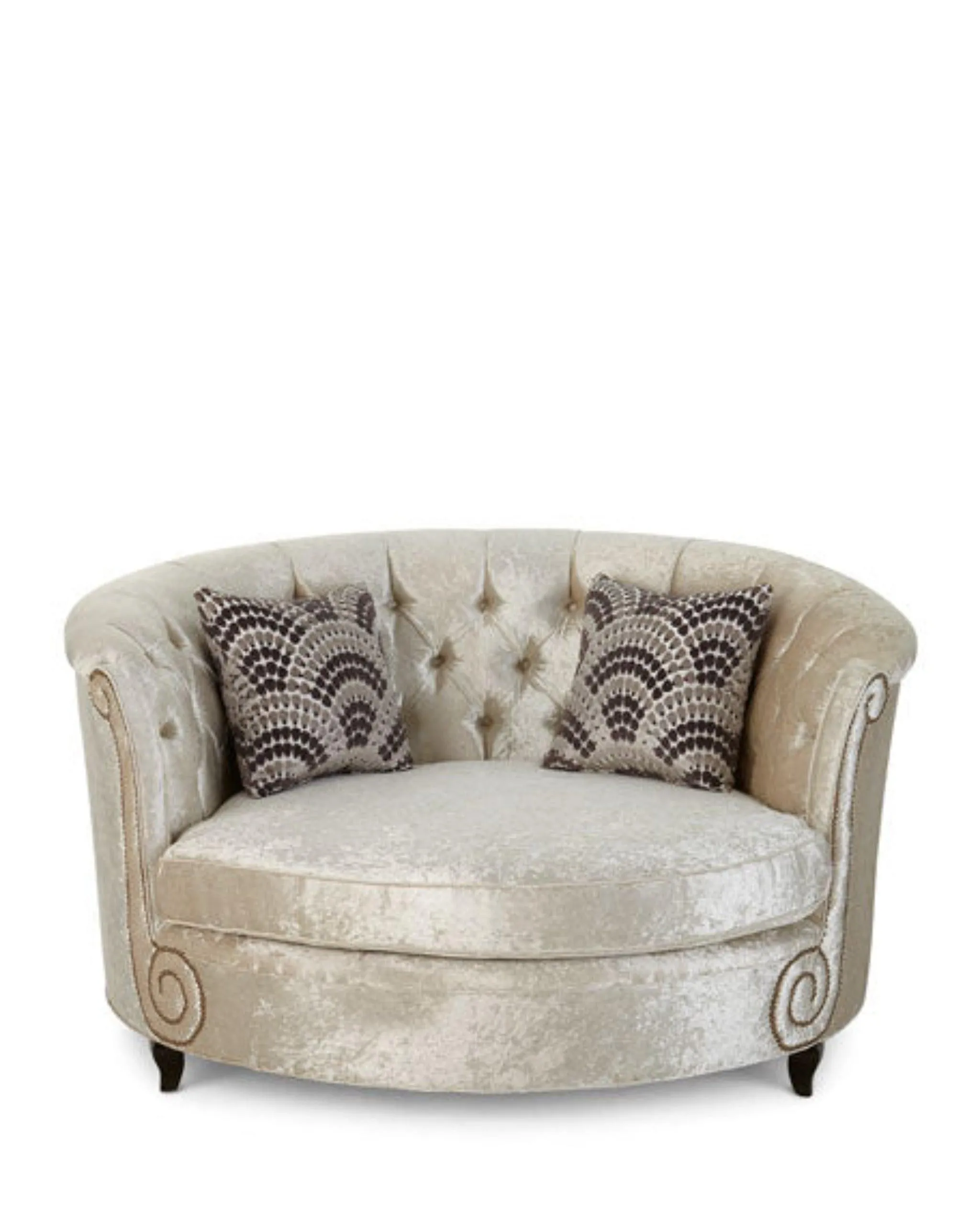 Wooden Twist Handmade Button Tufted Design Solid Wood & Velvet Upholstery Haily Cuddle Chair (With 2 Pillows)