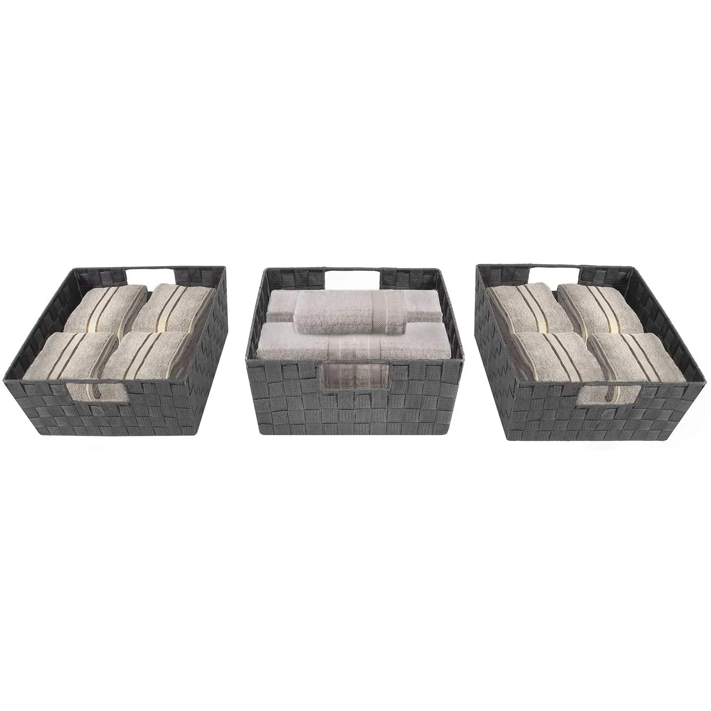 Woven tote basket with handles (3 Pack)