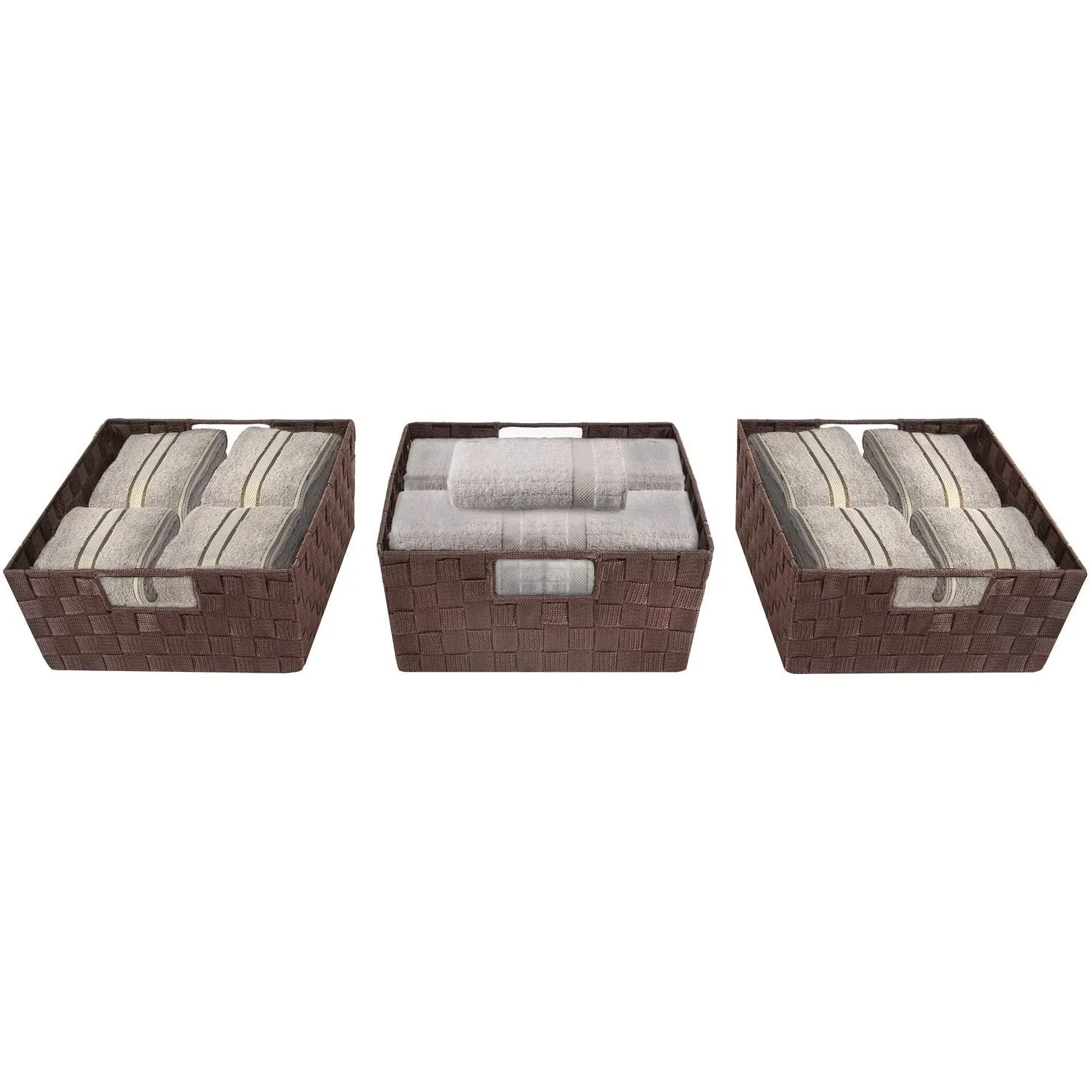 Woven tote basket with handles (3 Pack)