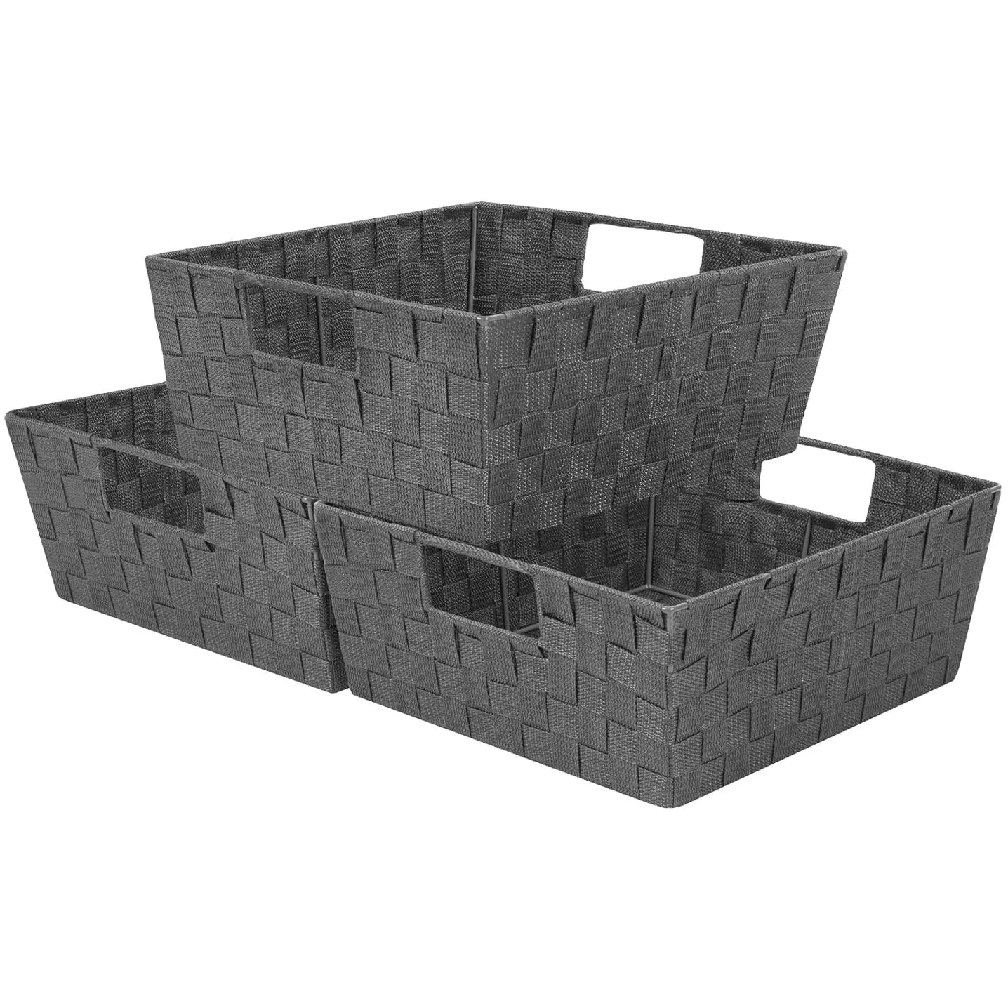Woven tote basket with handles (3 Pack)