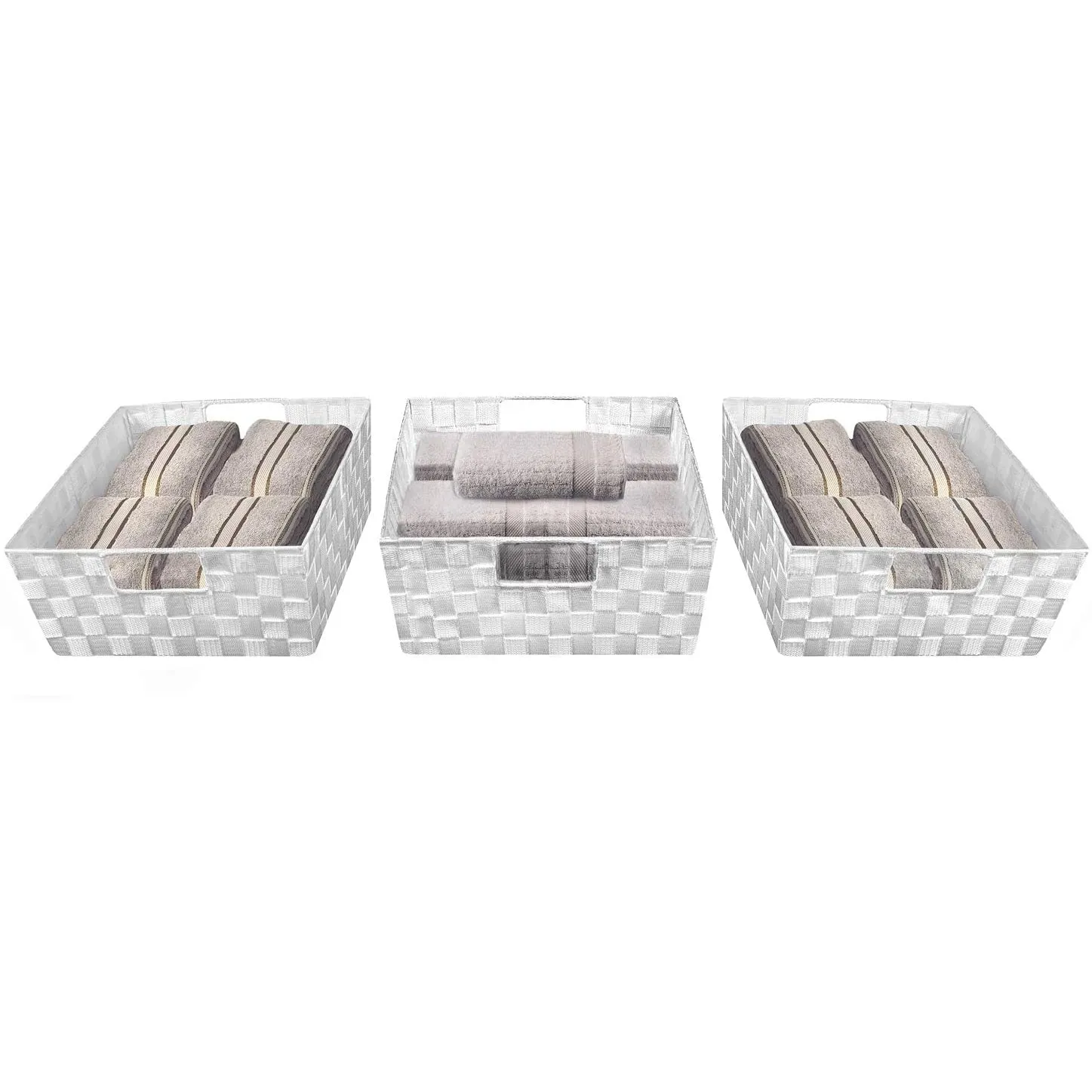 Woven tote basket with handles (3 Pack)